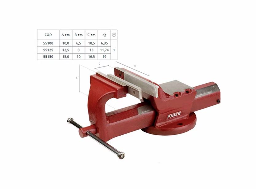 PIHER - 12.5cm Bench Vice with Square Runners Heavy Duty Clamp