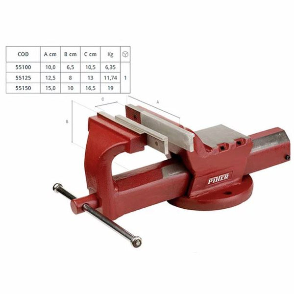 PIHER - 12.5cm Bench Vice with Square Runners Heavy Duty Clamp